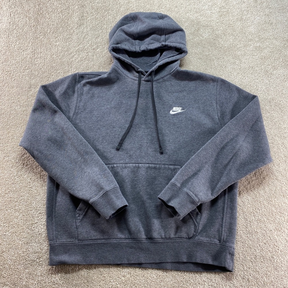 Nike Hoodie Mens Medium Gray Pullover Fleece Sportswear Logo Sweatshirt